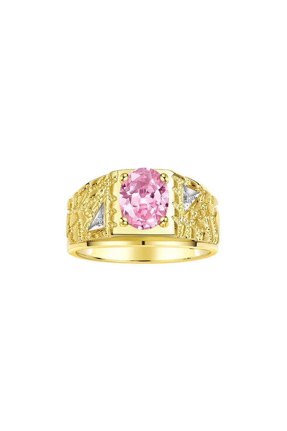 Men's Rings Yellow Gold Plated Silver Designer Nugget Ring Oval 9X7MM Gemstone & Diamonds Pink Ice Birthstone Rings For Man Size 8
