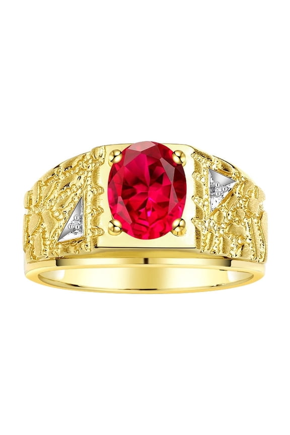 Men's Rings Yellow Gold Plated Silver Designer Nugget Ring Oval 9X7MM Gemstone & Diamonds Ruby Birthstone Rings For Man Size 8