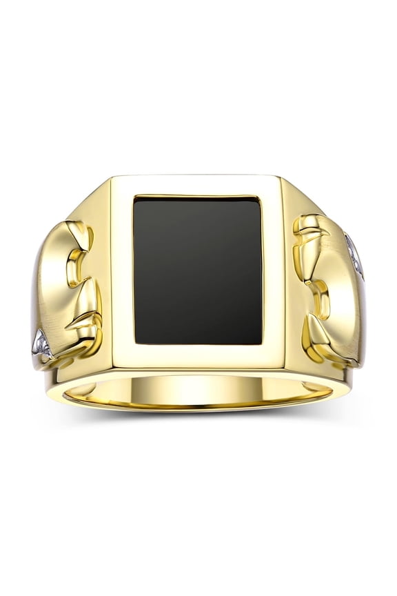 Men's Rings Yellow Gold Plated Silver Designer Ring Tiger Head On Both Sides Diamond in the Eyes and Black Onyx Rings For Men Size 9