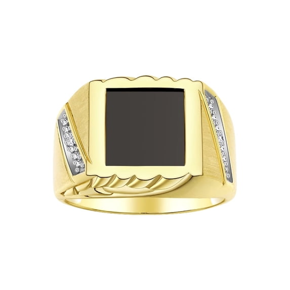 RYLOS Men's Rings Yellow Gold Plated Silver Designer Ring With Diamonds and Black Onyx Black Onyx Rings For Men Size 10