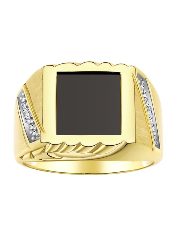 Men's Rings Yellow Gold Plated Silver Designer Ring With Diamonds and Black Onyx Black Onyx Rings For Men Size 12