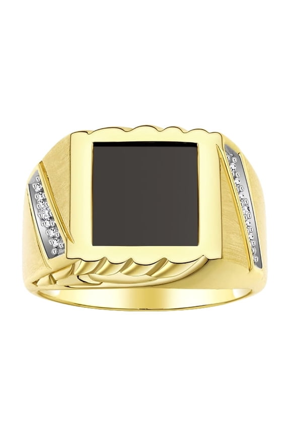 Men's Rings Yellow Gold Plated Silver Designer Ring With Diamonds and Black Onyx Black Onyx Rings For Men Size 8