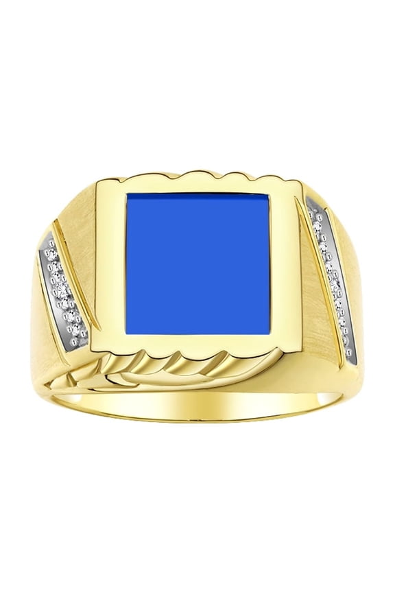 Men's Rings Yellow Gold Plated Silver Designer Ring With Diamonds and Blue Quartz Rings For Men Size 8
