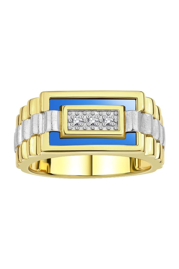 Men's Rings Yellow Gold Plated Silver Designer Ring With Diamonds and Blue Quartz Rings For Men Size 8