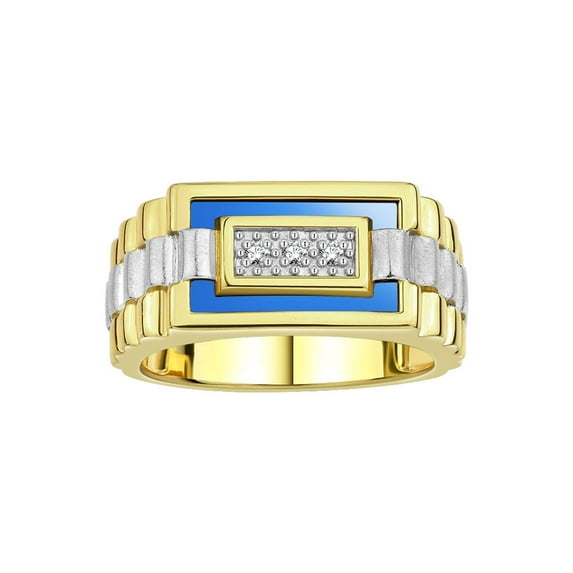 RYLOS Men's Rings Yellow Gold Plated Silver Designer Ring With Diamonds and Blue Quartz Rings For Men Size 9