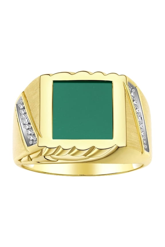 Men's Rings Yellow Gold Plated Silver Designer Ring With Diamonds and Green Quartz Rings For Men Size 13