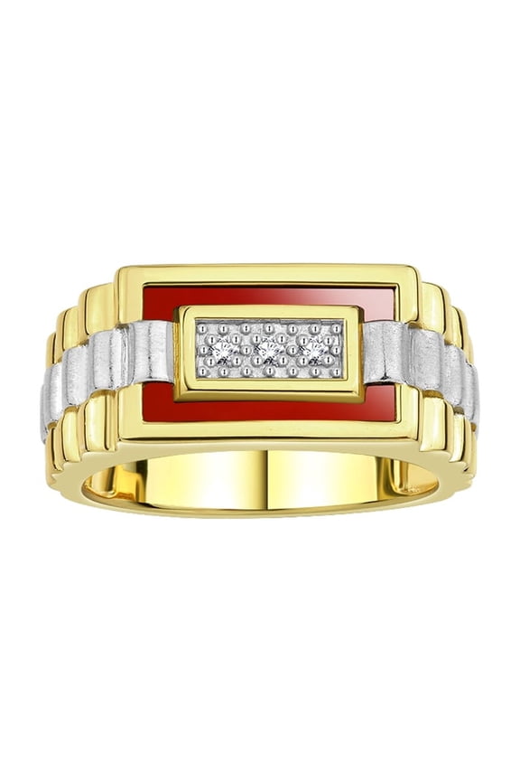 Men's Rings Yellow Gold Plated Silver Designer Ring With Diamonds and Red Quartz Rings For Men Size 8