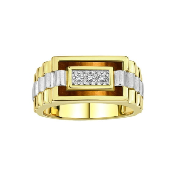 RYLOS Men's Rings Yellow Gold Plated Silver Designer Ring With Diamonds and Tiger Eye Rings For Men Size 12