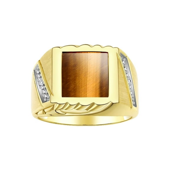 RYLOS Men's Rings Yellow Gold Plated Silver Designer Ring With Diamonds and Tiger Eye Tiger Eye Rings For Men Size 12