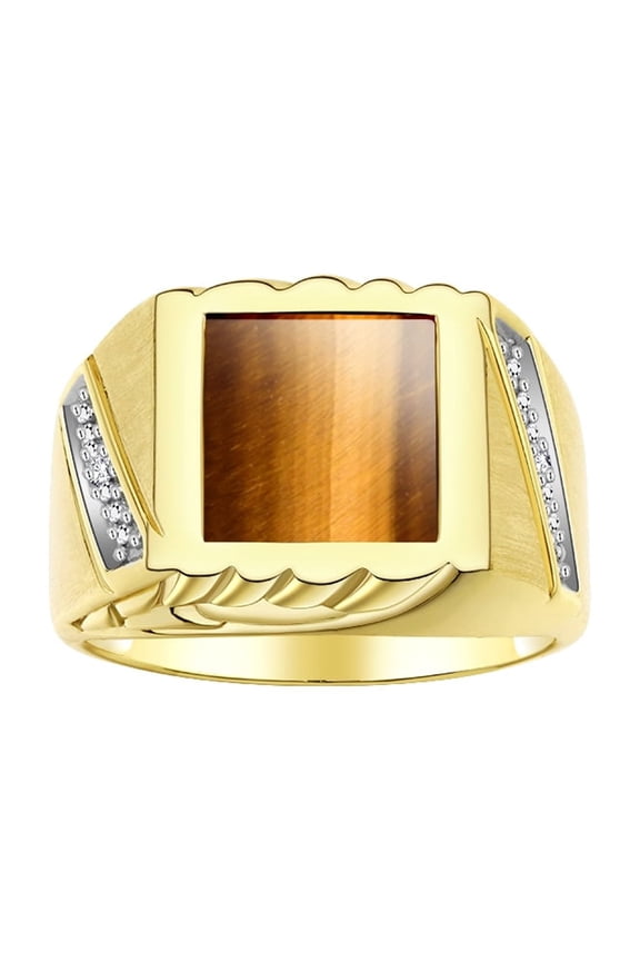 Men's Rings Yellow Gold Plated Silver Designer Ring With Diamonds and Tiger Eye Tiger Eye Rings For Men Size 9