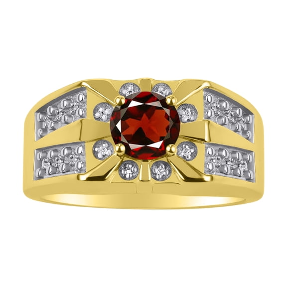 RYLOS Men's Rings Yellow Gold Plated Silver Designer Starburst 7MM Round Gemstone & Diamond Ring Garnet January Size 13