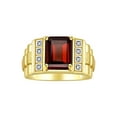 thumbnail image 1 of RYLOS Men's Rings Yellow Gold Plated Silver Designer Style 10X8MM Emerald Cut Shape Gemstone &  Diamonds Garnet January Birthstone Rings For Men Size 9, 1 of 7