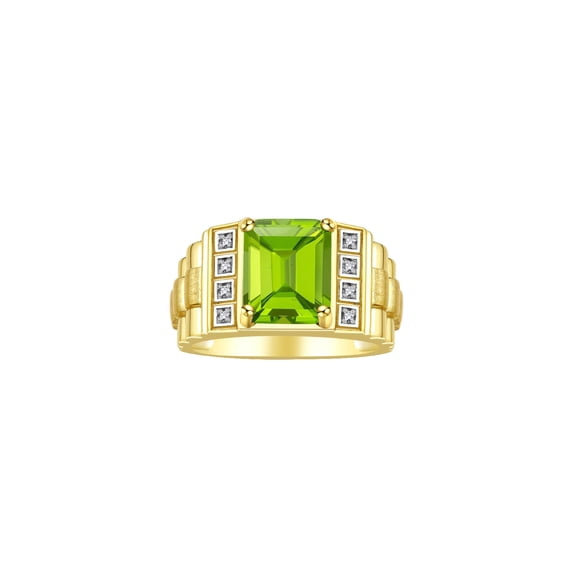 RYLOS Men's Rings Yellow Gold Plated Silver Designer Style 10X8MM Emerald Cut Shape Gemstone & Diamonds PERIDOT AUGUST Birthstone Rings For Men Size 11