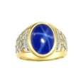 thumbnail image 1 of RYLOS Men's Rings Yellow Gold Plated Silver Nugget Ring with Cabochon Gemstone & Diamonds Blue Star Sapphie Rings For Men Size 9, 1 of 8
