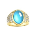 thumbnail image 1 of RYLOS Men's Rings Yellow Gold Plated Silver Nugget Ring with Cabochon Gemstone & Diamonds Blue Topaz Rings For Men Size 9, 1 of 8