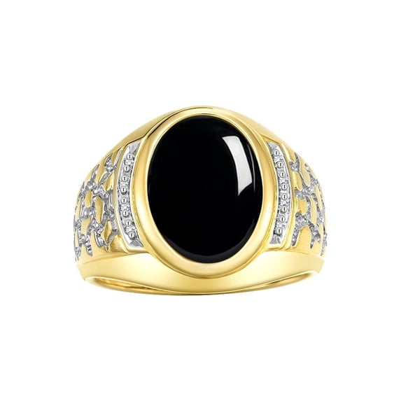 RYLOS Men's Rings Yellow Gold Plated Silver Nugget Ring with Cabochon Gemstone & Diamonds Cabochon Onyx Rings For Men Size 8