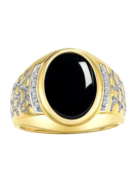 Men's Rings Yellow Gold Plated Silver Nugget Ring with Cabochon Gemstone & Diamonds Cabochon Onyx Rings For Men Size 8