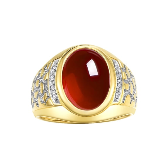 RYLOS Men's Rings Yellow Gold Plated Silver Nugget Ring with Cabochon Gemstone & Diamonds Garnet Rings For Men Size 13