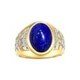 thumbnail image 1 of RYLOS Men's Rings Yellow Gold Plated Silver Nugget Ring with Cabochon Gemstone & Diamonds Lapis Rings For Men Size 11, 1 of 8