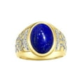 thumbnail image 1 of RYLOS Men's Rings Yellow Gold Plated Silver Nugget Ring with Cabochon Gemstone & Diamonds Lapis Rings For Men Size 8, 1 of 8