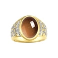 thumbnail image 1 of RYLOS Men's Rings Yellow Gold Plated Silver Nugget Ring with Cabochon Gemstone & Diamonds Smoky Quartz Rings For Men Size 12, 1 of 8