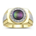 thumbnail image 1 of RYLOS Men's Rings Yellow Gold Plated Silver Ring Cabochon Gemstone & Diamonds Designer Style Alexandrite Rings For Men Size 11, 1 of 8
