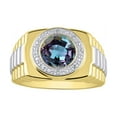 thumbnail image 1 of RYLOS Men's Rings Yellow Gold Plated Silver Ring Cabochon Gemstone & Diamonds Designer Style Alexandrite Rings For Men Size 13, 1 of 7