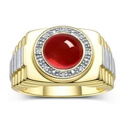 RYLOS Mens Rings Yellow Gold Plated Silver Ring Cabochon Gemstone & Diamonds Designer Style Ruby Rings For Men Size 13