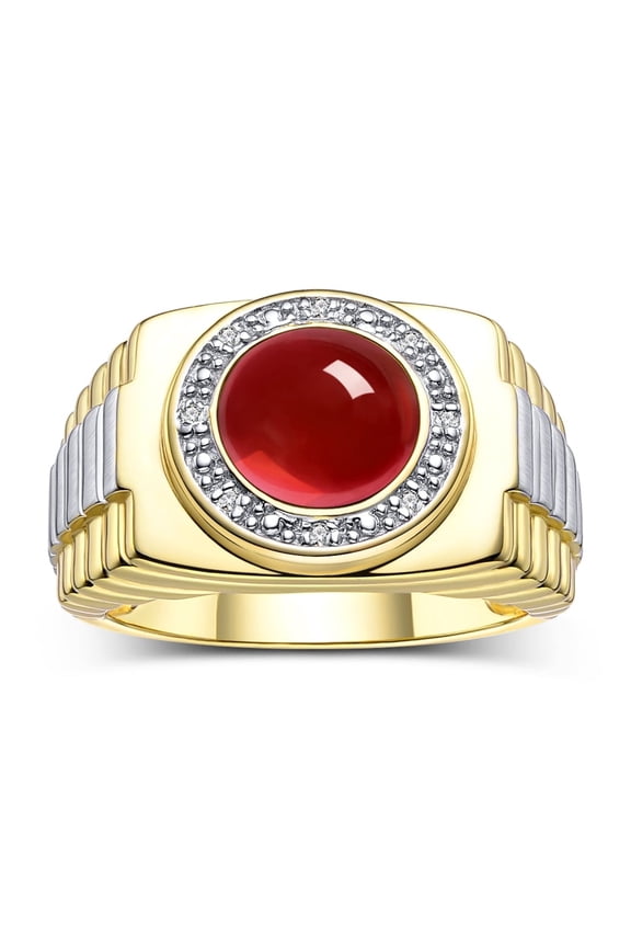 Men's Rings Yellow Gold Plated Silver Ring Cabochon Gemstone & Diamonds Designer Style Ruby Rings For Men Size 13