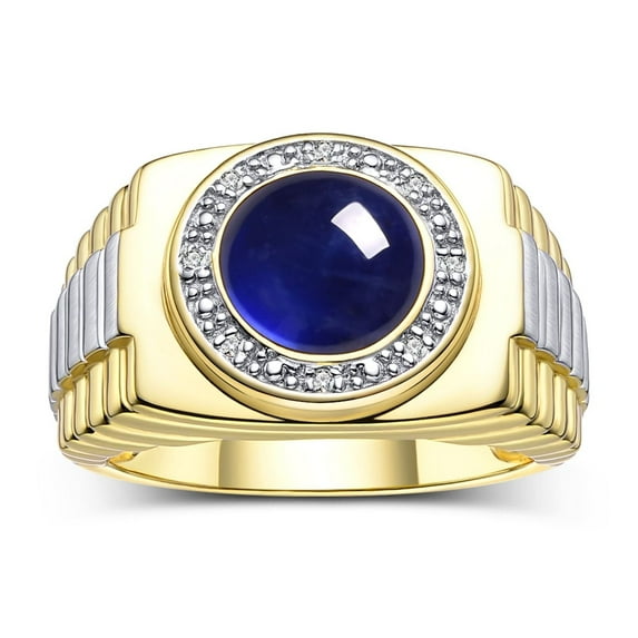 RYLOS Men's Rings Yellow Gold Plated Silver Ring Cabochon Gemstone & Diamonds Designer Style Sapphire Rings For Men Size 10