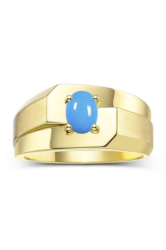 Men's Rings Yellow Gold Plated Silver Ring Classic Solitaire 7X5MM Oval Shape Gemstone Designer Band Turquoise December Birthstone Rings For Men Size 11