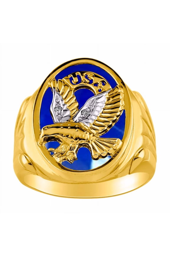 Men's Rings Yellow Gold Plated Silver Ring Designer Patriotic Eagle USA Ring With Diamonds and Blue Quartz Rings For Men Size 11