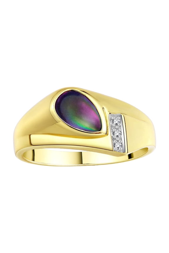 Men's Rings Yellow Gold Plated Silver Ring - Timeless Pear Shape Cabochone Gemstone & Diamonds - Tear Drop Cabochon Alexandrite Rings For Men  Size 10