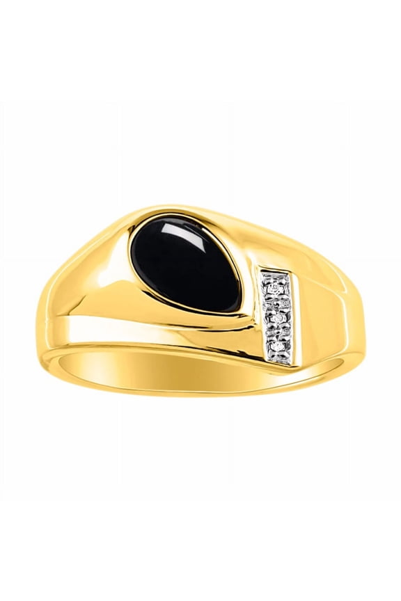 Men's Rings Yellow Gold Plated Silver Ring - Timeless Pear Shape Cabochone Gemstone & Diamonds - Tear Drop Cabochon Onyx Rings For Men  Size 8
