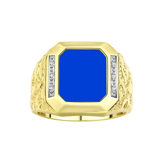 RYLOS Men's Rings Yellow Gold Plated Silver Ring With Diamonds and Blue Quartz Set in Designer Nugget Style Rings For Men Size 11