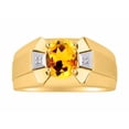 thumbnail image 1 of RYLOS Men's Rings Yellow Gold Plated Silver Rings Classic Designer  9X7MM Gemstone &  Diamond Ring Citrine November Birthstone Ring Size 12, 1 of 7