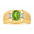 thumbnail image 1 of RYLOS Men's Rings Yellow Gold Plated Silver Rings Classic Designer  9X7MM Gemstone &  Diamond Ring Peridot August Birthstone Ring Size 10, 1 of 7