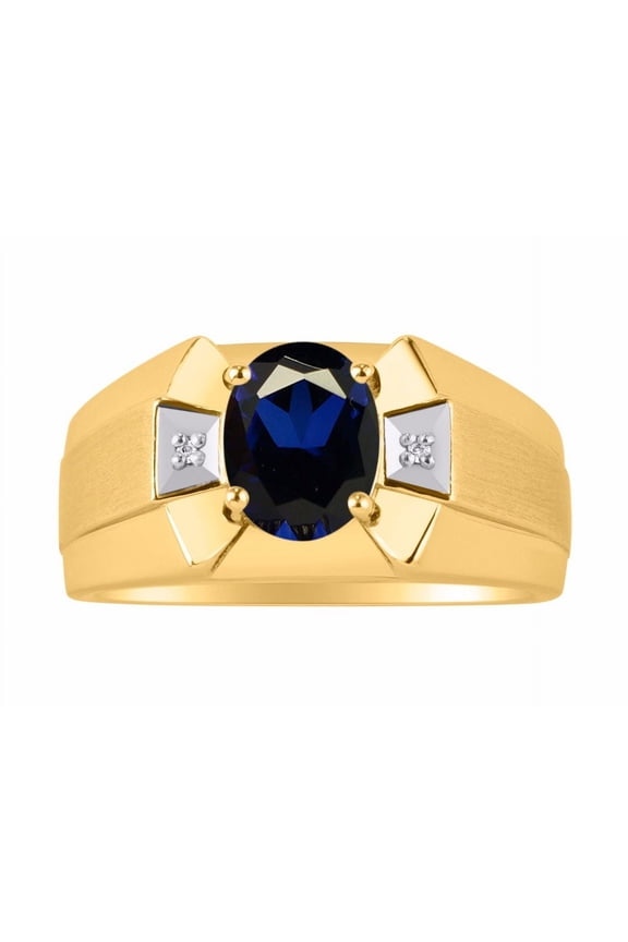 Men's Rings Yellow Gold Plated Silver Rings Classic Designer  9X7MM Gemstone & Diamond Ring Sapphire September Birthstone Ring Size 13