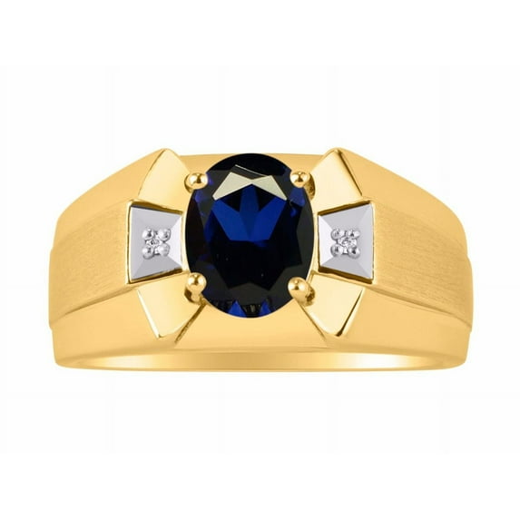 RYLOS Men's Rings Yellow Gold Plated Silver Rings Classic Designer 9X7MM Gemstone & Diamond Ring Sapphire September Birthstone Ring Size 13