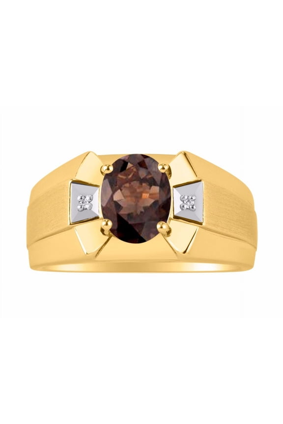 Men's Rings Yellow Gold Plated Silver Rings Classic Designer 9X7MM Gemstone & Diamond Ring Smoky Quartz June Birthstone Ring Size 13