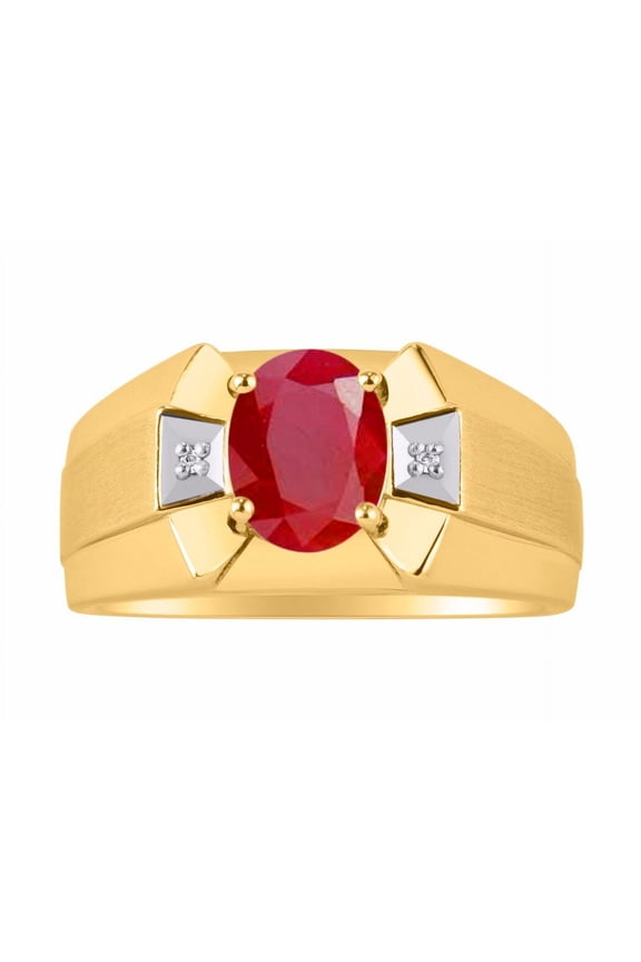 Men's Rings Yellow Gold Plated Silver Rings Classic Designer 9X7MM Oval Gemstone & Diamond Ring Ruby July Birthstone Ring Size 10