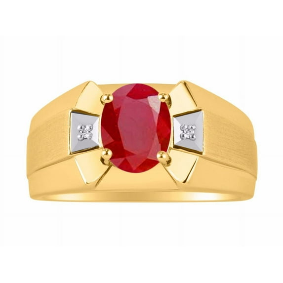 RYLOS Men's Rings Yellow Gold Plated Silver Rings Classic Designer 9X7MM Oval Gemstone & Diamond Ring Ruby July Birthstone Ring Size 13