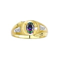 thumbnail image 1 of RYLOS Men's Rings Yellow Gold Plated Silver Rings Classic Designer Style 8X6MM Gemstone & Diamond Ring Alexandrite June Birthstone Rings For Men  Size 9, 1 of 8