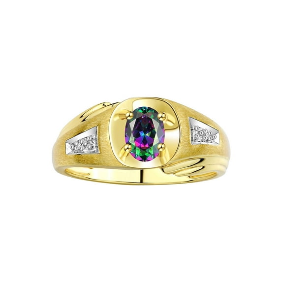 RYLOS Men's Rings Yellow Gold Plated Silver Rings Classic Designer Style 8X6MM Gemstone & Diamond Ring Alexandrite June Birthstone Rings For Men Size 9