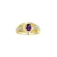 thumbnail image 1 of RYLOS Men's Rings Yellow Gold Plated Silver Rings Classic Designer Style 8X6MM Gemstone & Diamond Ring Amethyst February Birthstone Rings For Men Size 10, 1 of 8