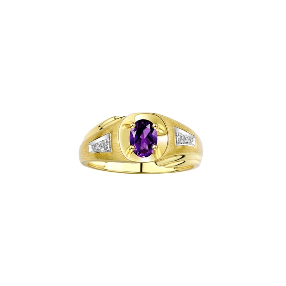 RYLOS Men's Rings Yellow Gold Plated Silver Rings Classic Designer Style 8X6MM Gemstone & Diamond Ring Amethyst February Birthstone Rings For Men Size 10