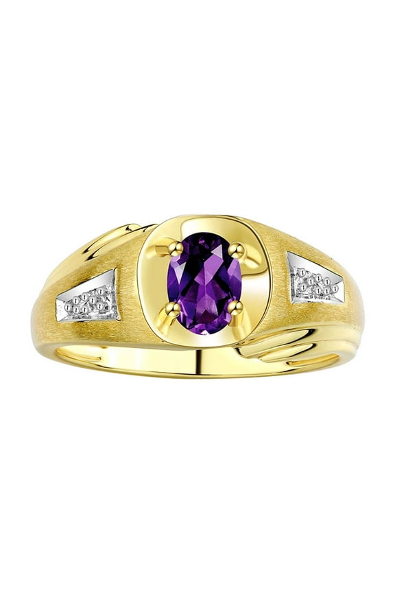 Men's Rings Yellow Gold Plated Silver Rings Classic Designer Style 8X6MM Gemstone & Diamond Ring Amethyst February Birthstone Rings For Men Size 13