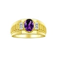 thumbnail image 1 of RYLOS Men's Rings Yellow Gold Plated Silver Rings Classic Designer Style 8X6MM Oval Gemstone & Diamond Ring Amethyst Birthstone Rings For Men Size 8, 1 of 8