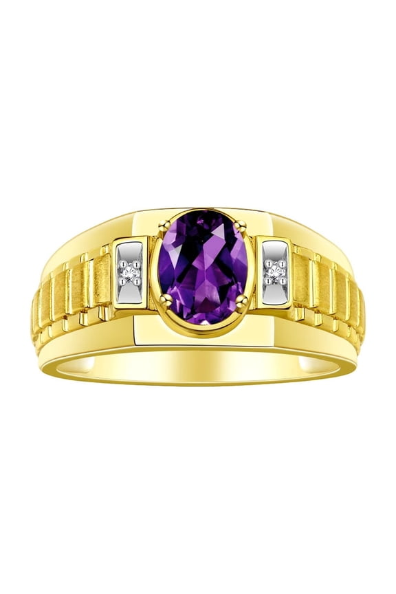 Men's Rings Yellow Gold Plated Silver Rings Classic Designer Style 8X6MM Oval Gemstone & Diamond Ring Amethyst Birthstone Rings For Men Size 8