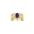 thumbnail image 1 of RYLOS Men's Rings Yellow Gold Plated Silver Rings Classic Designer Style 8X6MM Gemstone &  Diamond Ring Amethyst February Birthstone Rings For Men, Size 8, 1 of 7